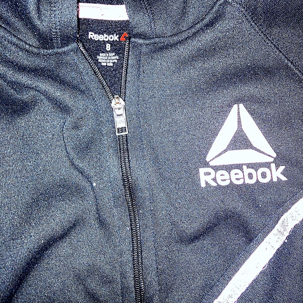 REEBOK Girls Medium Black and Pink Zip Up Hoodie